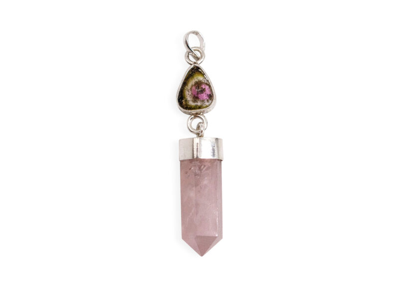 Watermelon Tourmaline Rose Quartz Pendant - Crystal Dreams
