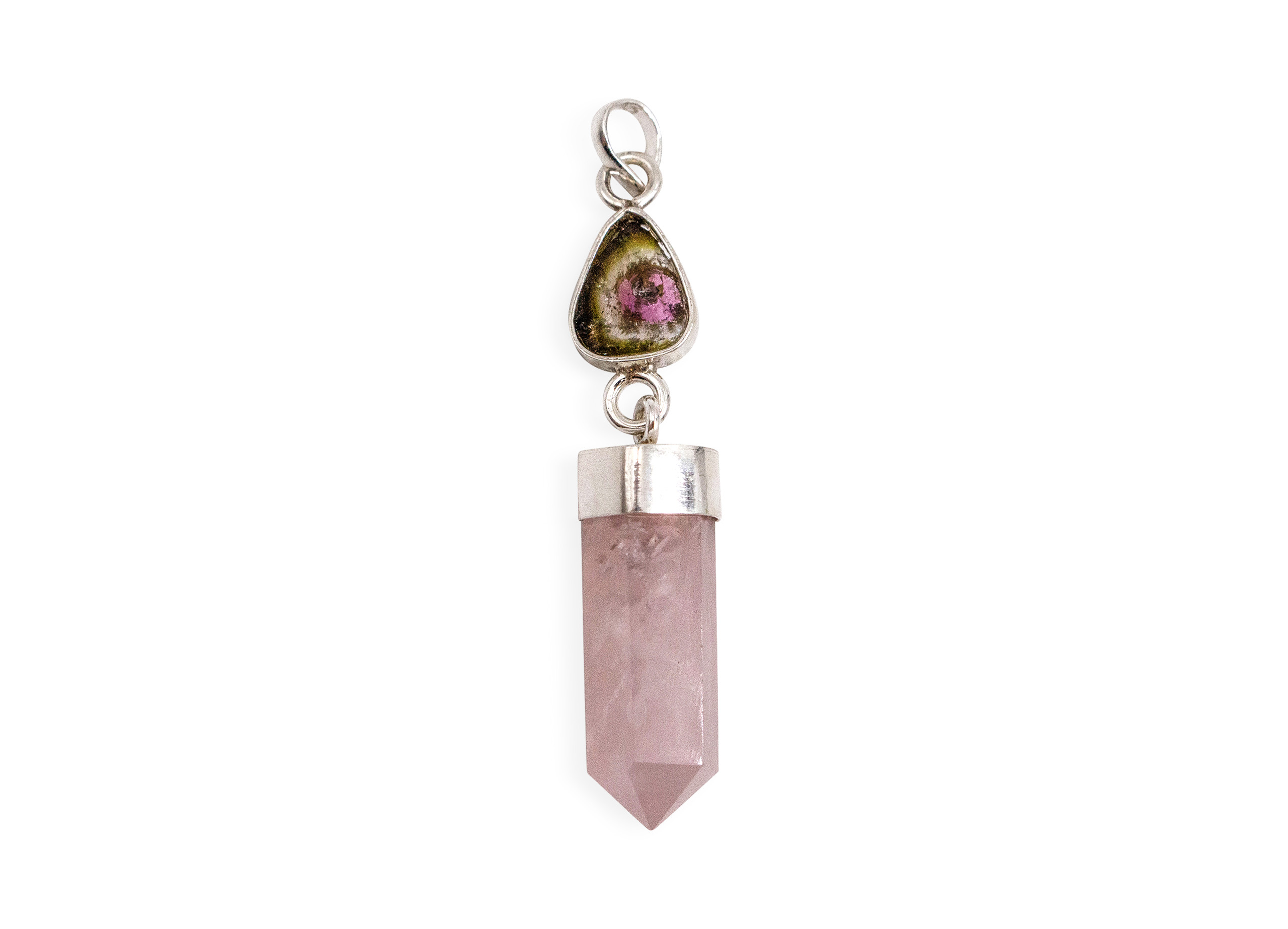 Watermelon Tourmaline Rose Quartz Pendant - Crystal Dreams