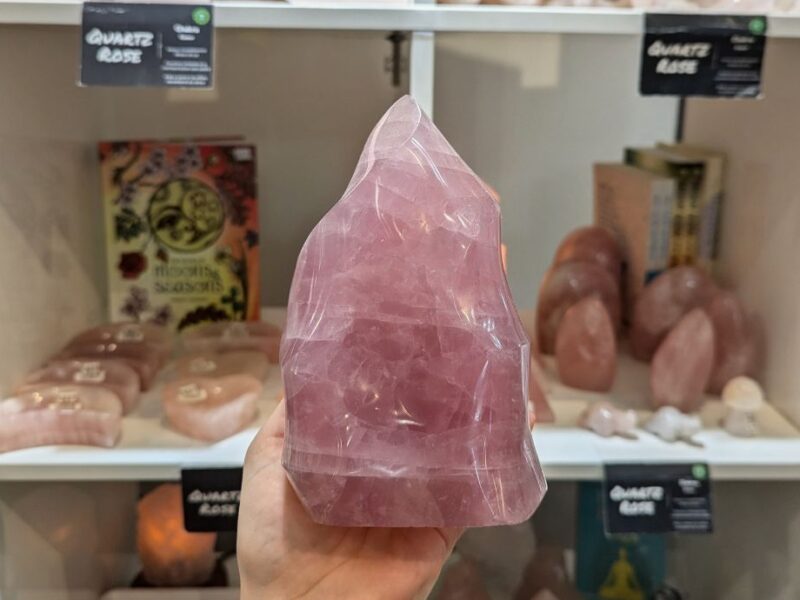 Rose quartz crystal tower promoting love and emotional balance