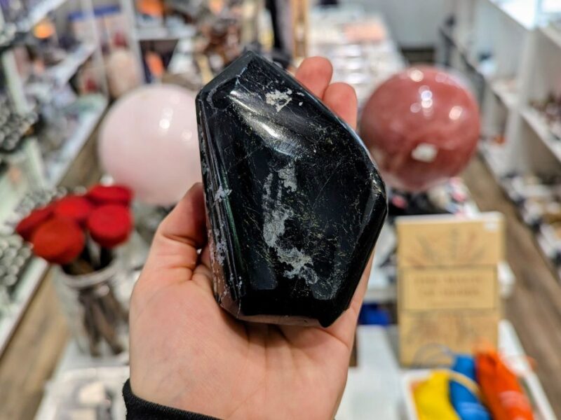 Polished black shungite freeform crystal for grounding and protection