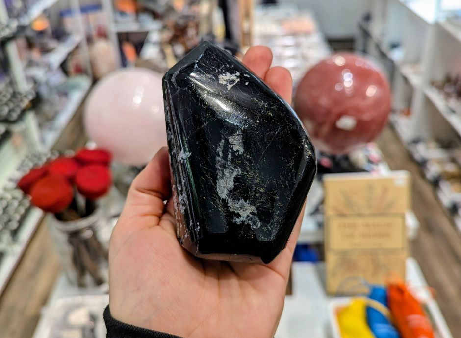 Polished black shungite freeform crystal for grounding and protection