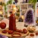 Red Jasper crystal display inside Crystal Dreams crystal shop in Montreal