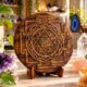 Sri Yantra symbol displayed with crystals in a spiritual setting
