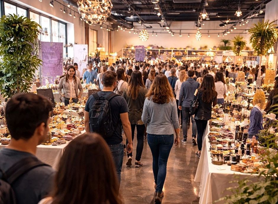 Visitors exploring vendors and crystals at the Crystal Dreams Wellness and Spirituality Event
