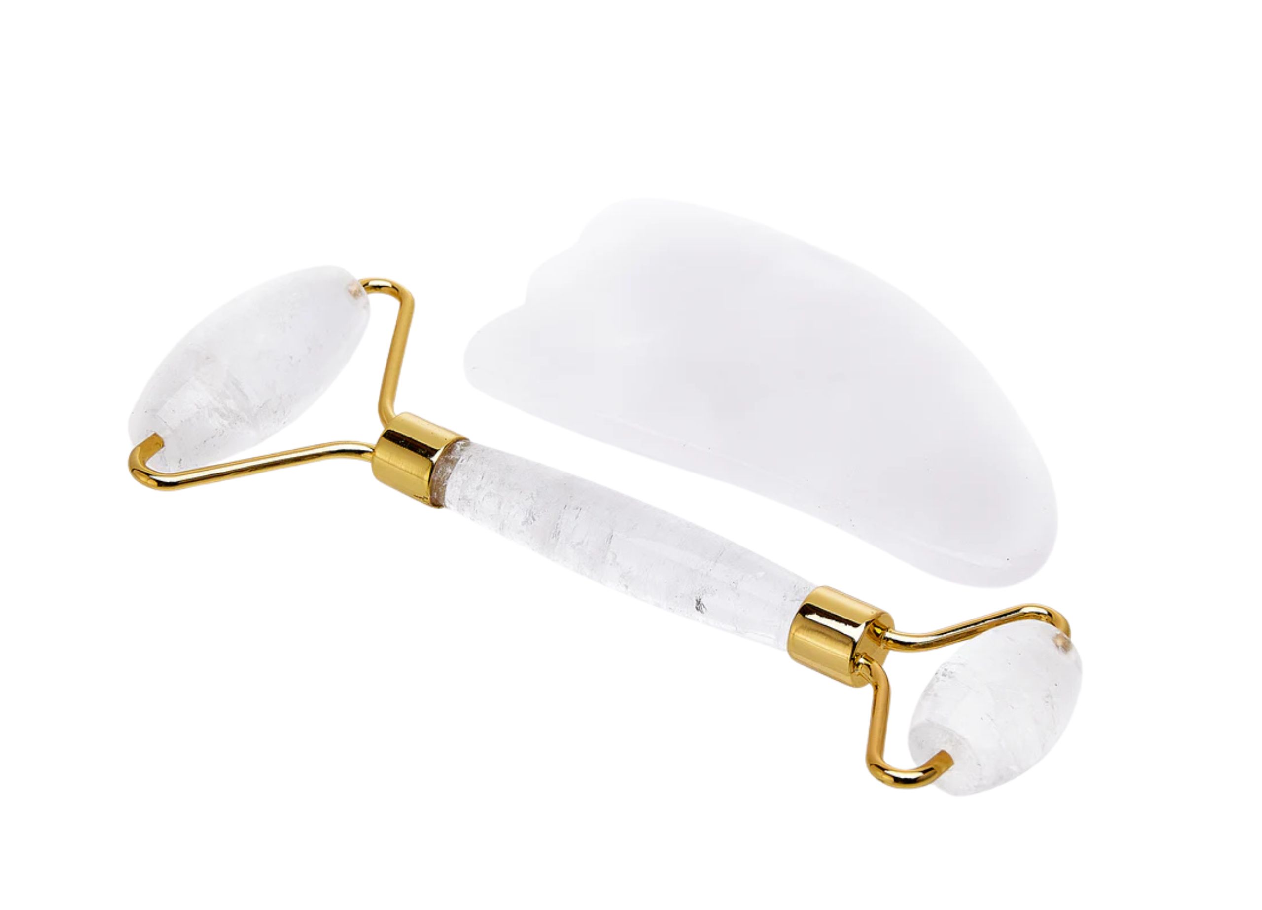 Crystal Facial Roller and Gua Sha Set - Clear Quartz - Crystal Dreams