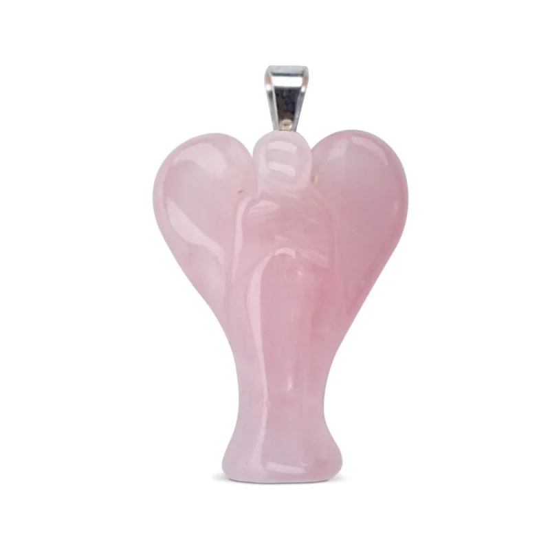 Rose Quartz "Angel" Pendant - Silver Plated pewter - Crystal Dreams